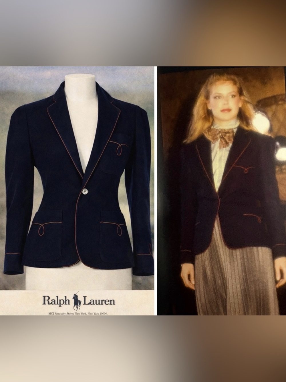 Vintage 70s 80s Ralph Lauren Runway Wool Blazer Equestrian Jacket Navy Piping 6